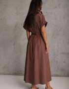 elsa.m by may Rochie-cămașă din bumbac și vâscoză cu dungă îngustă în talie Coriopis Maro