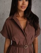 elsa.m by may Rochie-cămașă din bumbac și vâscoză cu dungă îngustă în talie Coriopis Maro