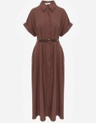 elsa.m by may Rochie-cămașă din bumbac și vâscoză cu dungă îngustă în talie Coriopis Maro
