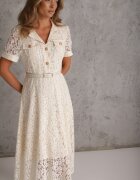 elsa.m by may Rochie-cămașă din bumbac și vâscoză din dantelă cu curea în stil retro Candida Bej