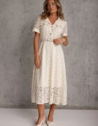 elsa.m by may Rochie-cămașă din bumbac și vâscoză din dantelă cu curea în stil retro Candida Bej