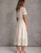 elsa.m by may Rochie-cămașă din bumbac și vâscoză din dantelă cu curea în stil retro Candida Bej
