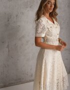 elsa.m by may Rochie-cămașă din bumbac și vâscoză din dantelă cu curea în stil retro Candida Bej