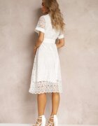 elsa.m by may Rochie cămașă din dantelă albă cu mânecă scurtă și curea legată Noralia