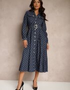elsa.m by may Rochie cămașă evazată bleumarin cu un model elegant cu curea cu cataramă Salithora