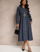 elsa.m by may Rochie cămașă evazată bleumarin cu un model elegant cu curea cu cataramă Salithora