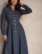 elsa.m by may Rochie cămașă evazată bleumarin cu un model elegant cu curea cu cataramă Salithora