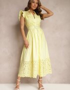 elsa.m by may Rochie Cămașă Galbenă cu decor ajurat și curea cu cataramă dreptunghiulară Trika