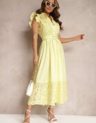 elsa.m by may Rochie Cămașă Galbenă cu decor ajurat și curea cu cataramă dreptunghiulară Trika