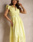 elsa.m by may Rochie Cămașă Galbenă cu decor ajurat și curea cu cataramă dreptunghiulară Trika