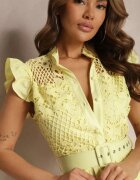 elsa.m by may Rochie Cămașă Galbenă cu decor ajurat și curea cu cataramă dreptunghiulară Trika