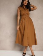 elsa.m by may Rochie cămașă Maro din Bumbac Decorată cu Buzunare Saviette