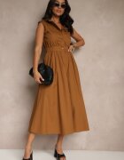 elsa.m by may Rochie cămașă Maro din Bumbac Decorată cu Buzunare Saviette