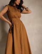 elsa.m by may Rochie cămașă Maro din Bumbac Decorată cu Buzunare Saviette