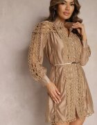 elsa.m by may Rochie-cămașă Mini Bej cu curea în stil vintage Butafa