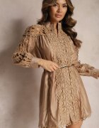elsa.m by may Rochie-cămașă Mini Bej cu curea în stil vintage Butafa