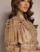elsa.m by may Rochie-cămașă Mini Bej cu curea în stil vintage Butafa