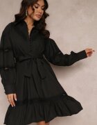 elsa.m by may Rochie cămașă Neagră cu nasturi perlați și inserții din dantelă Shyanne