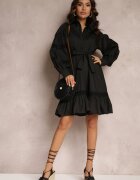 elsa.m by may Rochie cămașă Neagră cu nasturi perlați și inserții din dantelă Shyanne
