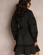 elsa.m by may Rochie cămașă Neagră cu nasturi perlați și inserții din dantelă Shyanne