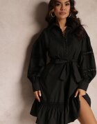 elsa.m by may Rochie cămașă Neagră cu nasturi perlați și inserții din dantelă Shyanne
