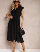 elsa.m by may Rochie-cămașă Neagră din Viscoză fără Mâneci cu Elastic în Talie Noreviana