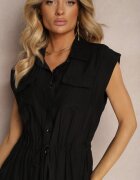 elsa.m by may Rochie-cămașă Neagră din Viscoză fără Mâneci cu Elastic în Talie Noreviana