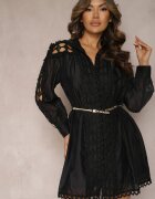elsa.m by may Rochie Cămașă Neagră Mini cu Curea în Stil Vintage Butafa