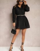 elsa.m by may Rochie Cămașă Neagră Mini cu Curea în Stil Vintage Butafa