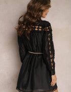 elsa.m by may Rochie Cămașă Neagră Mini cu Curea în Stil Vintage Butafa
