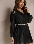 elsa.m by may Rochie Cămașă Neagră Mini cu Curea în Stil Vintage Butafa