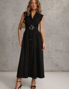 elsa.m by may Rochie Cămașă negră Fără Mâneci cu Cordon și Cataramă Metalică Thespiphia