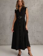 elsa.m by may Rochie Cămașă negră Fără Mâneci cu Cordon și Cataramă Metalică Thespiphia
