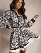 elsa.m by may Rochie cămașă Negru-Alb Mini cu croi evazat și curea Launge