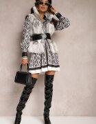 elsa.m by may Rochie cămașă Negru-Alb Mini cu croi evazat și curea Launge