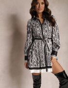 elsa.m by may Rochie cămașă Negru-Alb Mini cu croi evazat și curea Launge