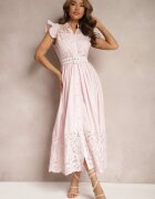 elsa.m by may Rochie cămașă Roz cu Broderie Ajurată și Curea cu Cataramă Dreptunghiulară Trika