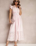 elsa.m by may Rochie cămașă Roz cu Broderie Ajurată și Curea cu Cataramă Dreptunghiulară Trika