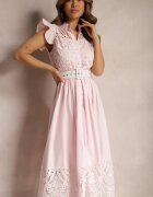 elsa.m by may Rochie cămașă Roz cu Broderie Ajurată și Curea cu Cataramă Dreptunghiulară Trika