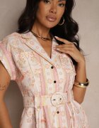 elsa.m by may Rochie cămașă Roză din Viscoză cu Curea cu Cataramă Nitalana
