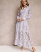 elsa.m by may Rochie Cămașă Violetă Maxi cu Butoane Decorative și Zirconii din Țesătură de Dantelă Armina