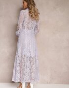 elsa.m by may Rochie Cămașă Violetă Maxi cu Butoane Decorative și Zirconii din Țesătură de Dantelă Armina