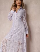 elsa.m by may Rochie Cămașă Violetă Maxi cu Butoane Decorative și Zirconii din Țesătură de Dantelă Armina