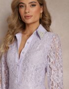 elsa.m by may Rochie Cămașă Violetă Maxi cu Butoane Decorative și Zirconii din Țesătură de Dantelă Armina