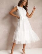 elsa.m by may Rochie Cambrată Albă cu Fustă de tul și Partea de sus de dantelă Darela