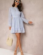 elsa.m by may Rochie Cambrată Albastru deschis cu Dantelă și Volan la bază Kamora