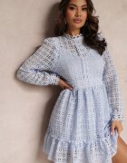 elsa.m by may Rochie Cambrată Albastru deschis cu Dantelă și Volan la bază Kamora