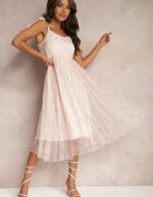 elsa.m by may Rochie cambrată roz florală ornată cu bretele cu legătură Coradea
