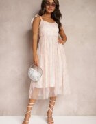 elsa.m by may Rochie cambrată roz florală ornată cu bretele cu legătură Coradea