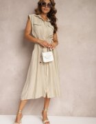 elsa.m by may Rochie camiseră bej din Viscoză fără Mâneci cu Elastic în Talie Noreviana